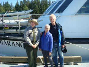 Ranger Caiti Campbell w. Diana and Bruce Parsell at Glacier Bay